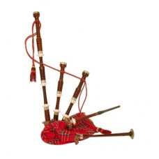 Rose Wood bagpipe, Royal Stewart Bag cover with cord, with turned Plain nickel Sole and Knobs with s